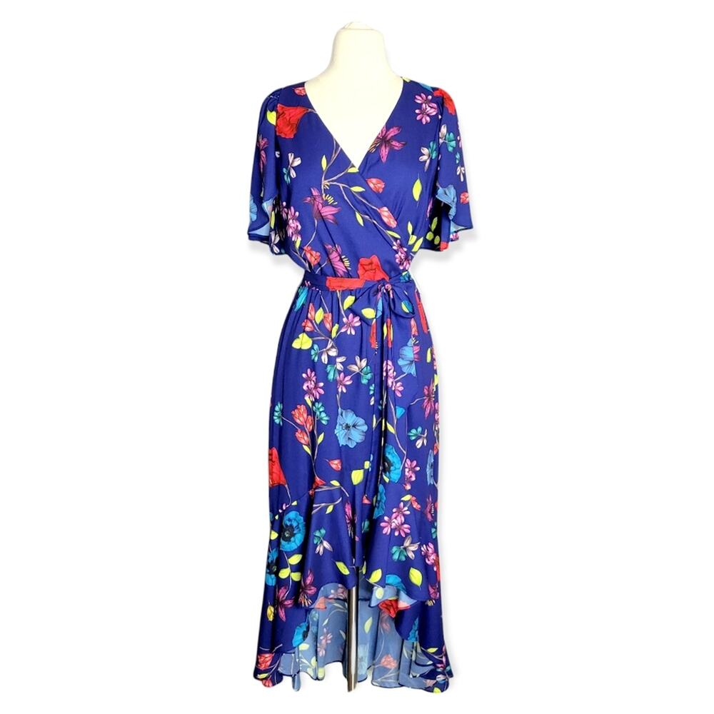 Parker Floral Ruffle High Low Midi Dress Size Small